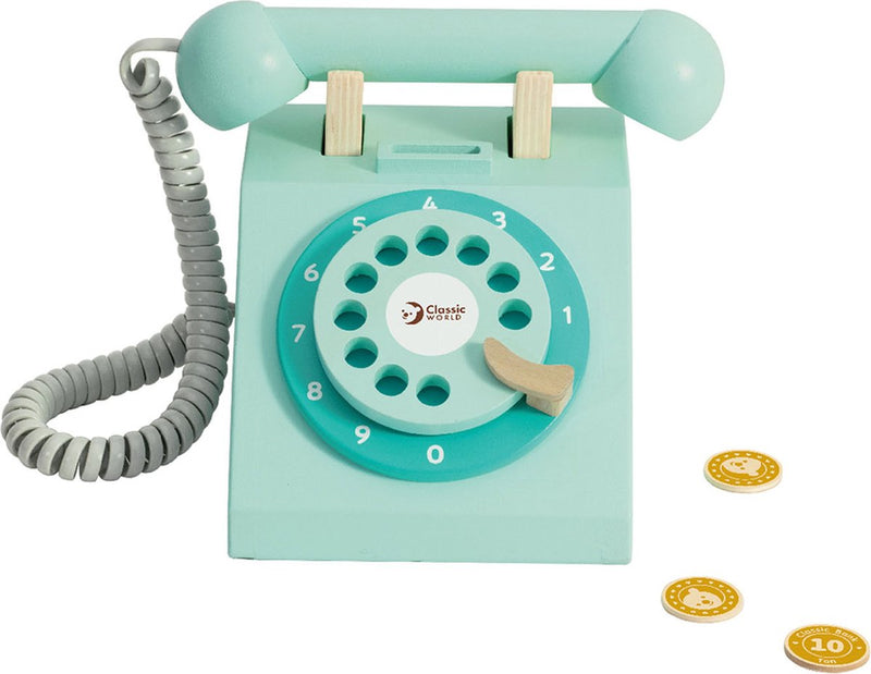 Load image into Gallery viewer, Classic world houten retro telefoon turquoise