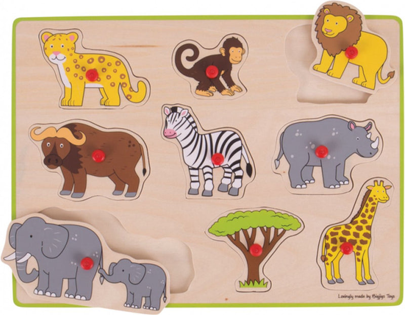 Load image into Gallery viewer, Bigjigs houten knoppuzzel safari - 9 stukjes
