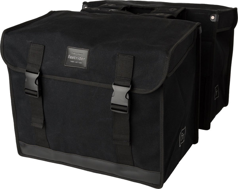 Load image into Gallery viewer, Fastrider canvas hybride 37 dubbele fietstas zwart 65l - afgeschuind - waterafstotend canvas - reflecterend - geschikt voor e-bike