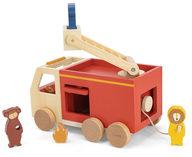 Afbeelding laden in galerijviewer, Trixie houten dieren brandweerwagen