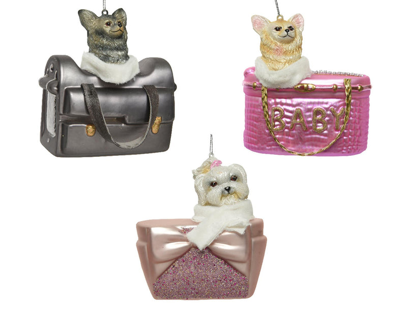 Load image into Gallery viewer, Decoris kerst ornament hond in tas 10x5,5cm