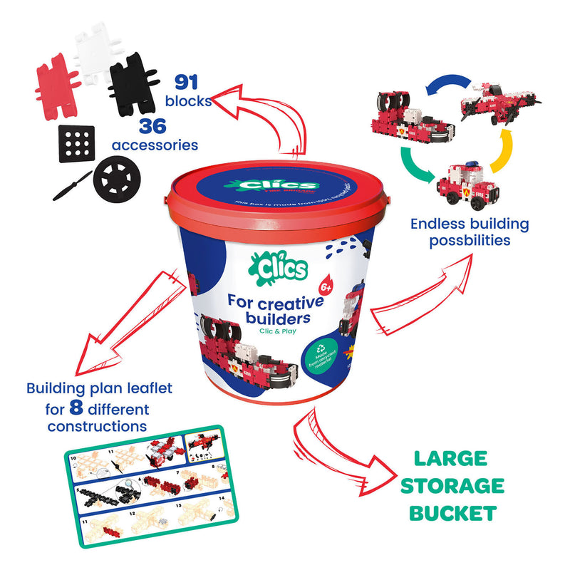 Load image into Gallery viewer, Clics brandweer 8-in-1 bouwblokken– duurzaam speelgoed gemaakt van gerecycleerde kunststof- bouwset 8 in 1 - speelgoed 4,5,6,7,8 jaar jongens en meisjes- educatief speelgoed- montessori speelgoed- constructie speelgoed