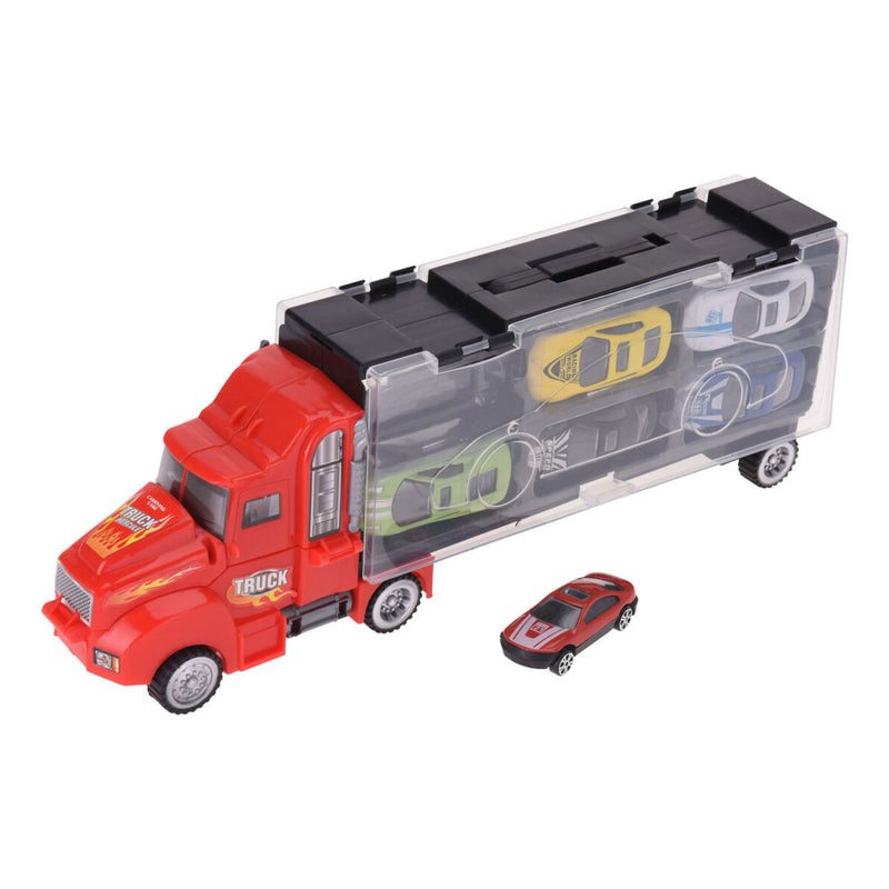 Load image into Gallery viewer, Vrachtwagen met Trailer en 6 Die-cast Auto's
