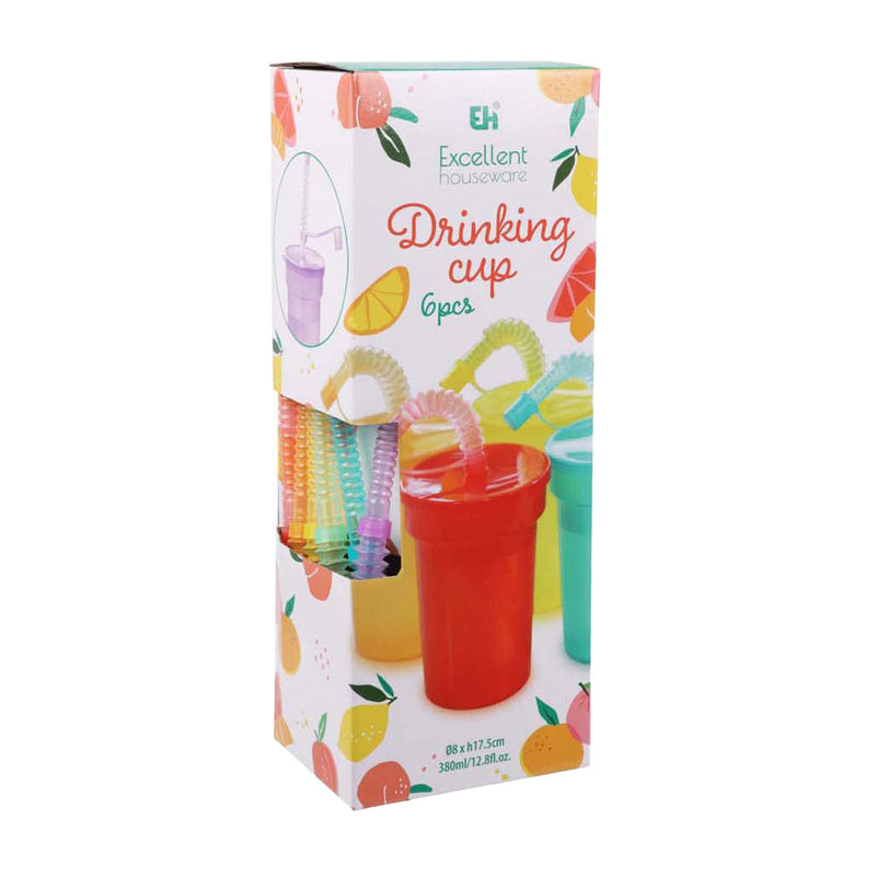 Load image into Gallery viewer, Koopman gekleurde drinkbekers speelgoed met rietje - set van 6 kunststof bekers.