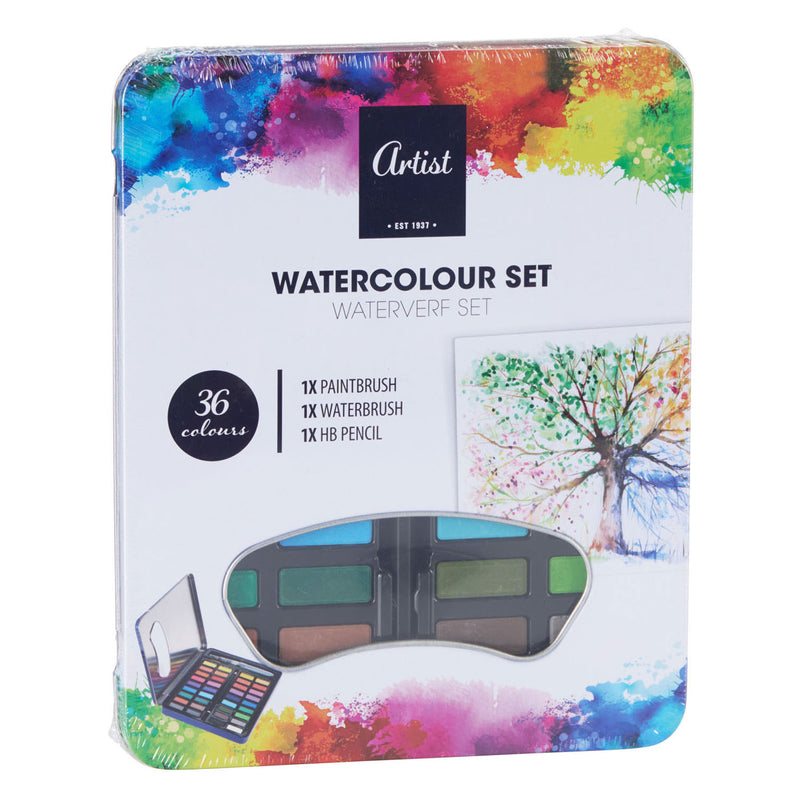 Afbeelding laden in galerijviewer, Waterverf set met kwast, 36 kleuren