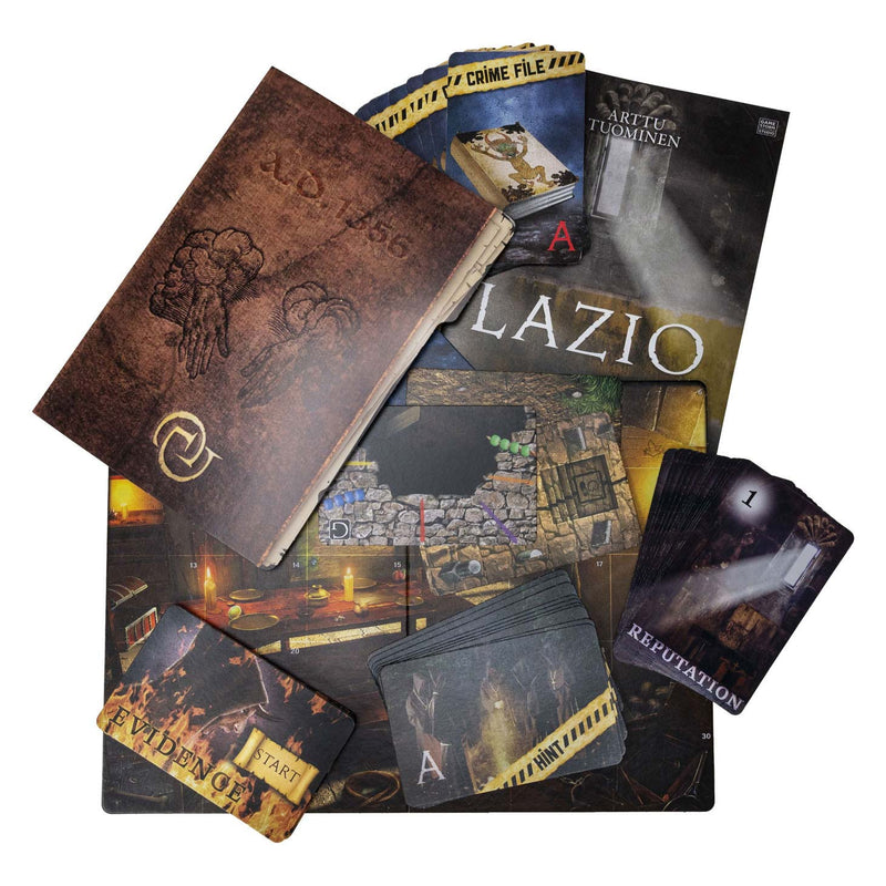 Load image into Gallery viewer, Tactic crime scene lazio 1356 – bordspel – misdaadspel – historisch mysterie in een klooster – diepgaand onderzoek en deductie – crime scene serie – game storm studio -1 of meer spelers – vanaf 18 jaar