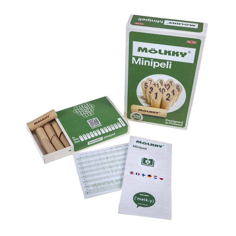 Load image into Gallery viewer, Tactic mölkky mini – vang- en werpspel - origineel fins houten werpspel in mini formaat – duurzaam berkenhout – met gratis score-app