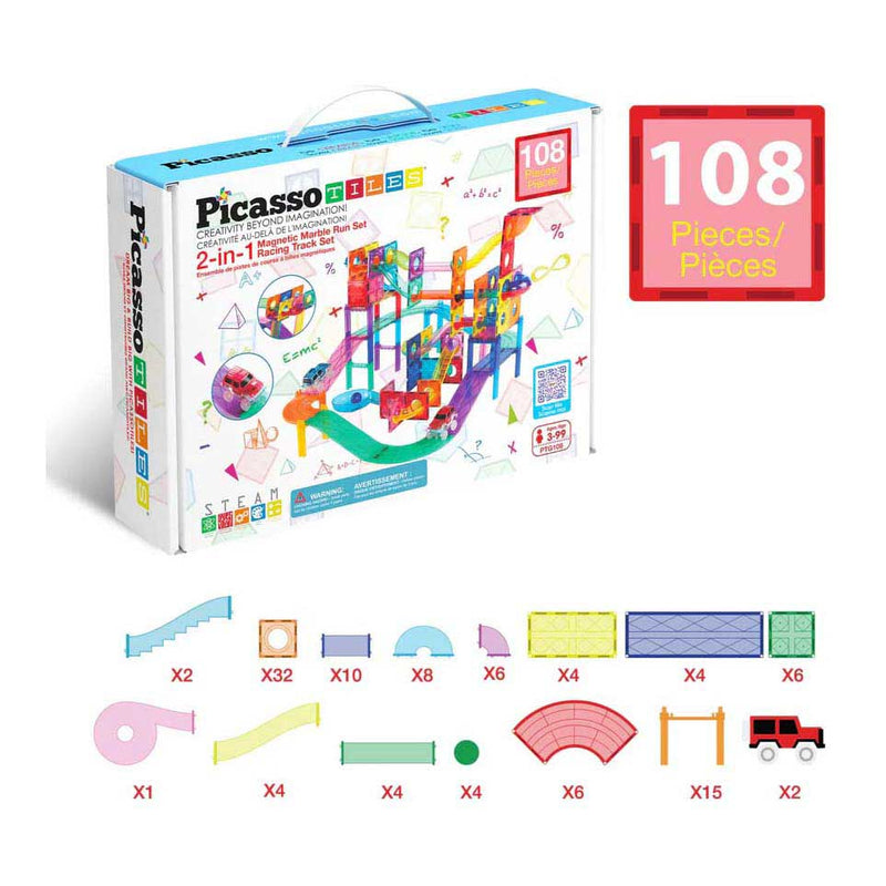 Load image into Gallery viewer, Selecta picassotiles marble run and race track - magnetische bouwtegels - 108dlg.