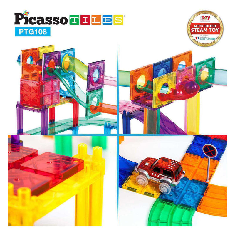 Load image into Gallery viewer, Selecta picassotiles marble run and race track - magnetische bouwtegels - 108dlg.