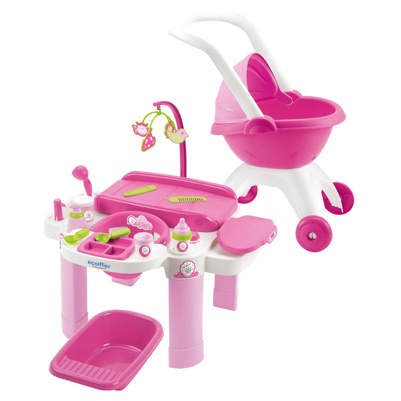 Load image into Gallery viewer, Ecoiffier ecoffier verzorgingsset met poppenwagen
