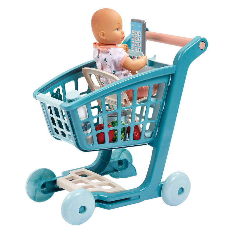 Load image into Gallery viewer, Ecoiffier vert azur gevulde winkelwagen met babypop - 8dlg.