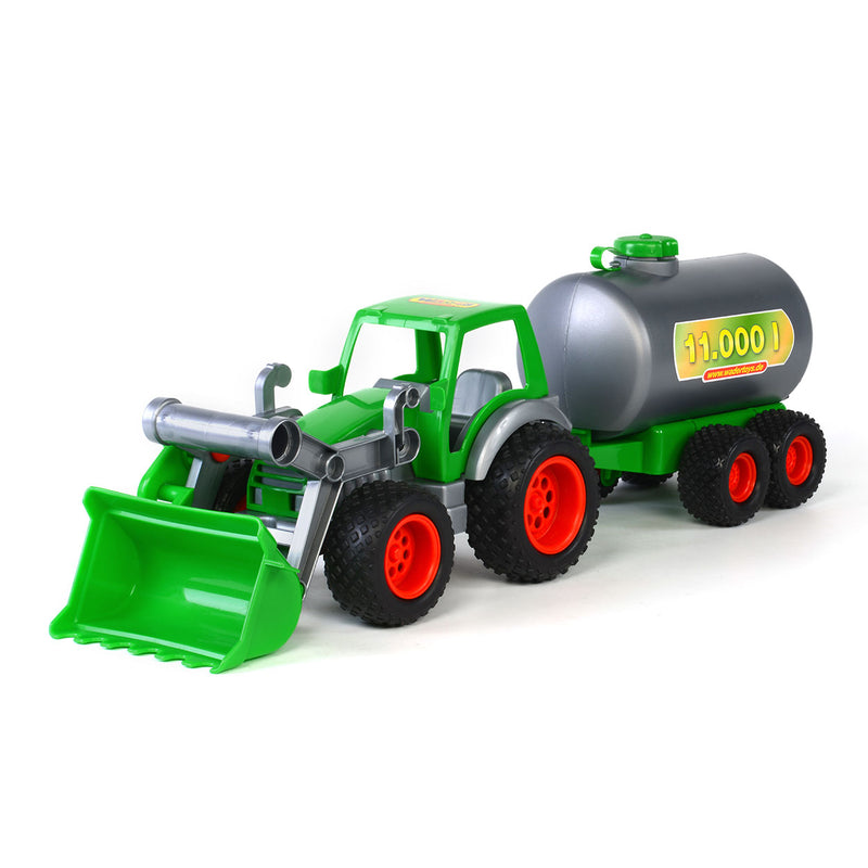 Load image into Gallery viewer, Wader tractor met voorlader en tanker - groen kunststof - 3-6 jaar