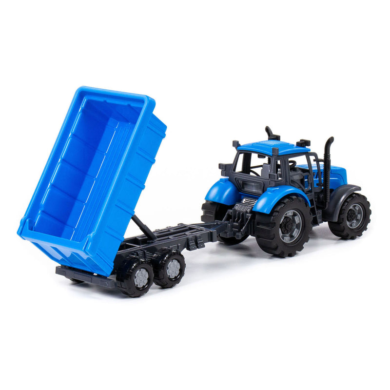 Load image into Gallery viewer, Cavallino tractor met kiepwagen aanhangwagen blauw, schaal 1:32