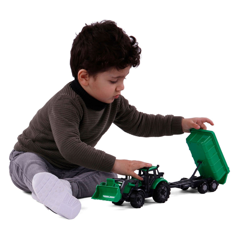 Load image into Gallery viewer, Cavallino tractor met lader en aanhang kiepwagen groen, schaal 1:32
