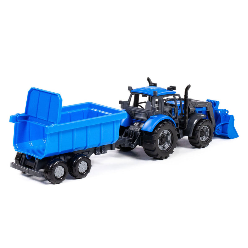 Afbeelding laden in galerijviewer, Cavallino tractor met lader en aanhang kiepwagen blauw, schaal 1:32