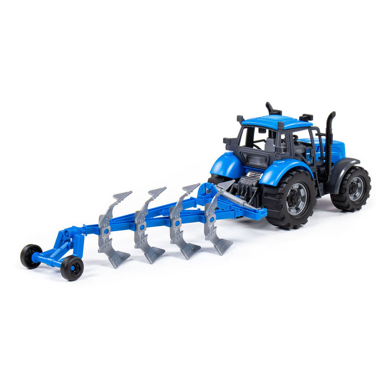 Load image into Gallery viewer, Cavallino tractor met ploeg blauw, schaal 1:32