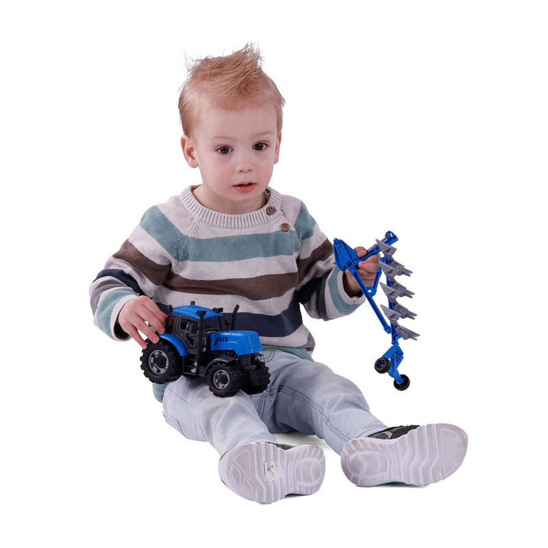 Load image into Gallery viewer, Cavallino tractor met ploeg blauw, schaal 1:32