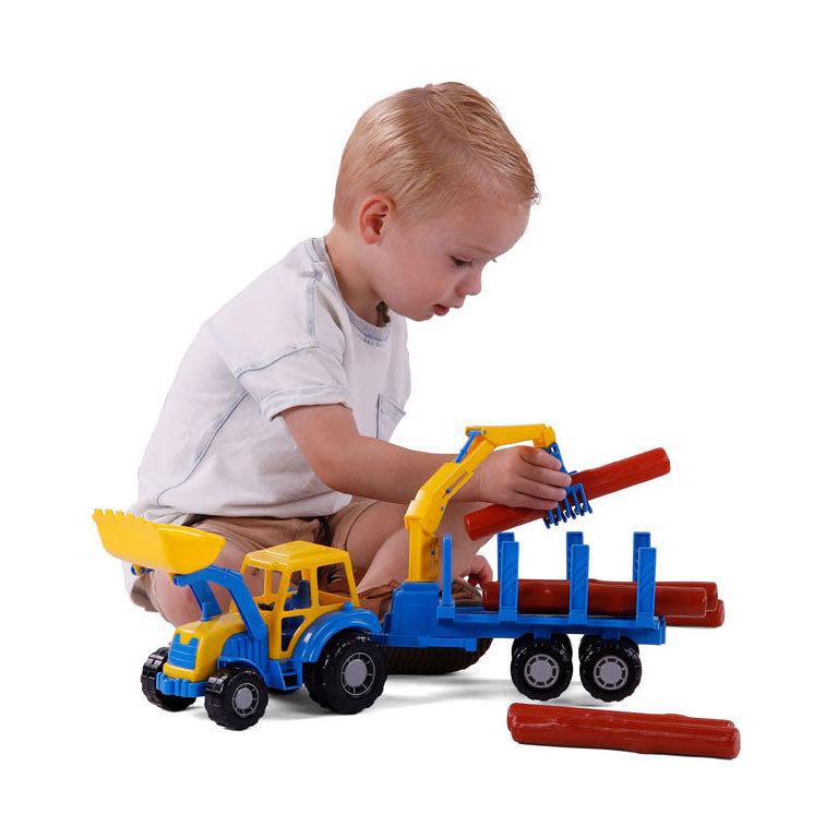 Load image into Gallery viewer, Cavallino junior tractor met kraan aanhangwagen en hout, 46cm