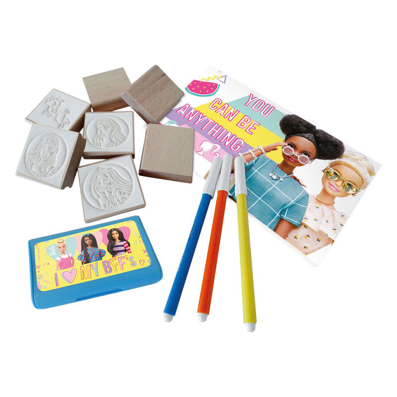 Load image into Gallery viewer, Mattel houten stempels, notitieboekje en viltstiften barbie - 12dlg.