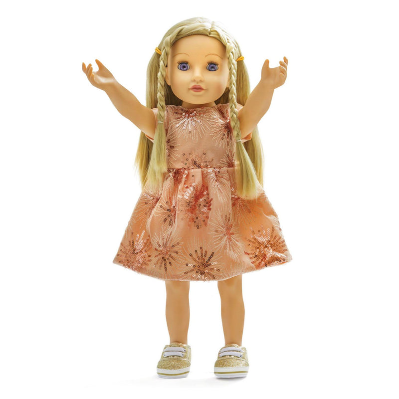 Load image into Gallery viewer, Heless poppen glitterjurk rose gold, 35-45 cm
