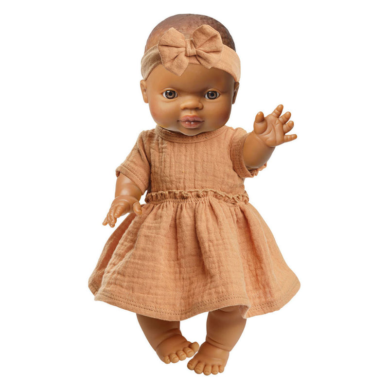 Load image into Gallery viewer, Heless meisjes babypop met bruin jurkje - 34cm