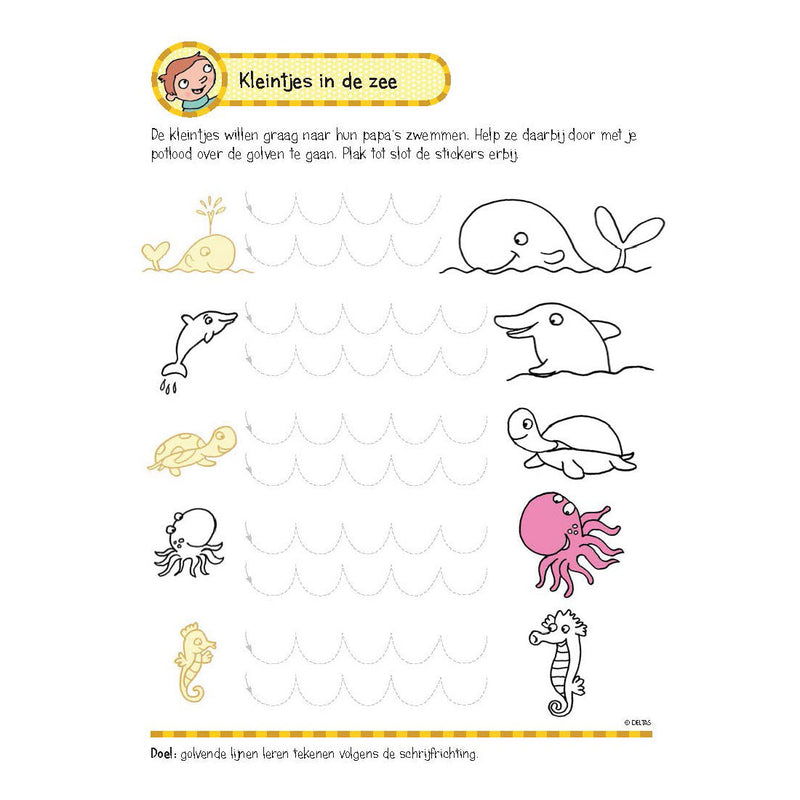 Load image into Gallery viewer, Deltas oefenboek met stickers - eerste schrijfspelletjes (5-6 jaar)