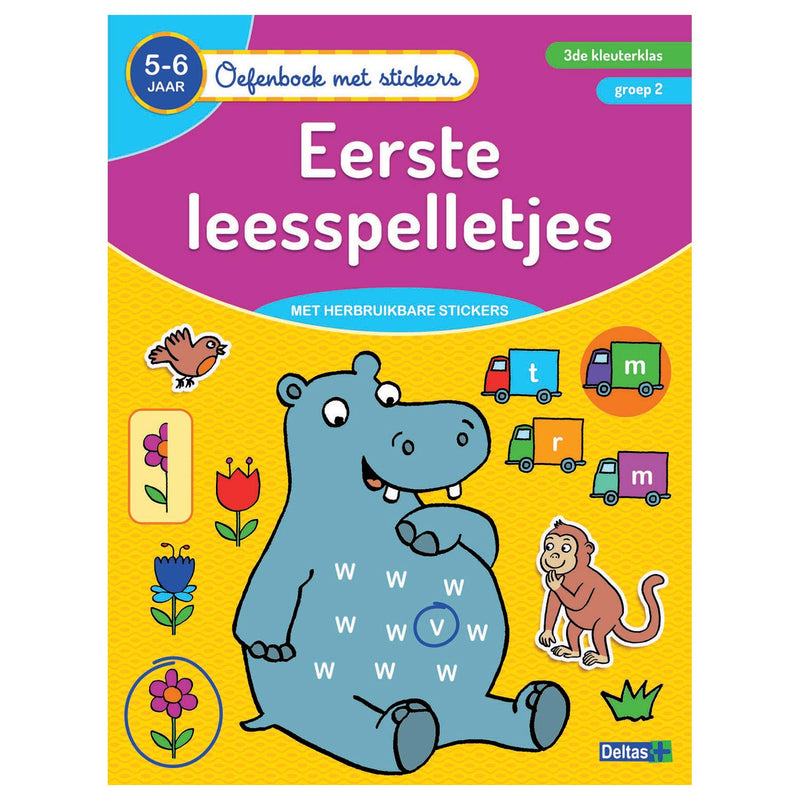 Afbeelding laden in galerijviewer, Deltas oefenboek met stickers - eerste leesspelletjes (5-6 jaar)