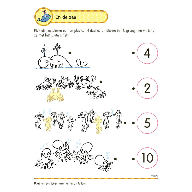 Load image into Gallery viewer, Deltas oefenpret met stickers - schrijven, lezen, tellen (5-6 jaar)