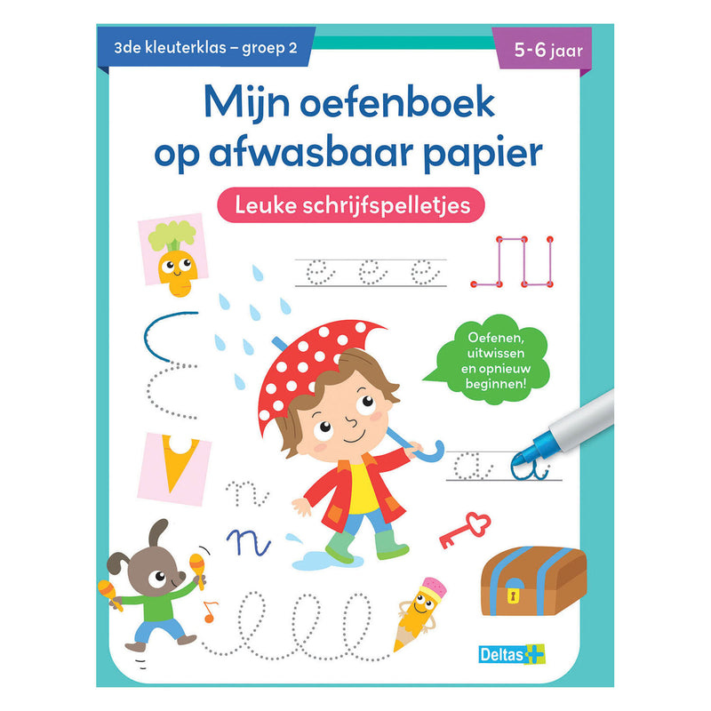 Load image into Gallery viewer, Deltas oefenboek afwasbaar papier leuke schrijfspelletjes (5-6 j.)