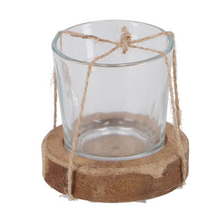 Afbeelding laden in galerijviewer, No brand theelichthouder maro helder naturel glas hout 7,5x7,5x7cm