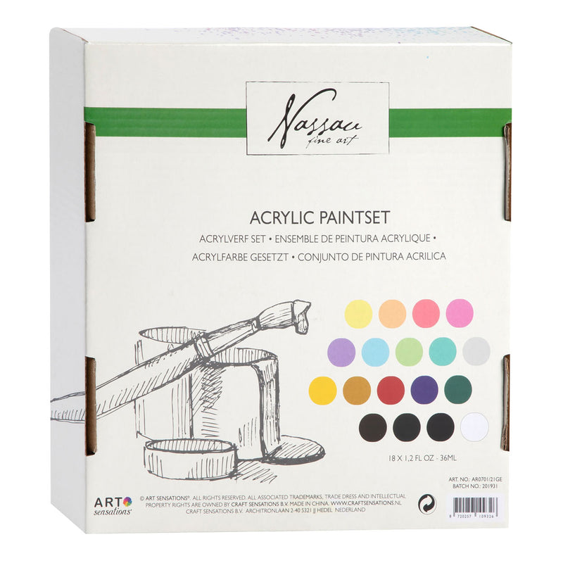 Load image into Gallery viewer, Nassau fine art hobbyverf acrylverf set 18pcs - 36ml verf tubes - acrylverf kinderen en volwassenen - 9 pastel 9 basis kleuren - verf kinderen knutselen - kinder verf set
