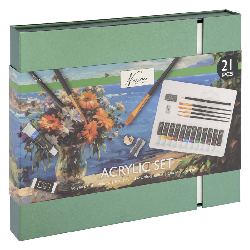 Load image into Gallery viewer, Nassau fine art schilderen starterset acrylverf 21pcs - hobbyverf met penselen - acrylverf tubes - giftset