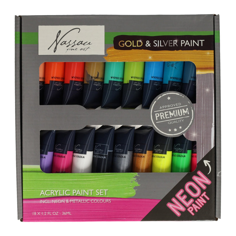 Afbeelding laden in galerijviewer, Creative craft group acrylverf fluor en metallic kleuren, 18x36 ml
