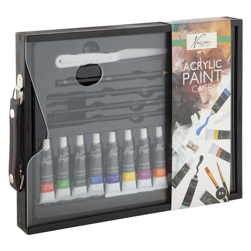 Afbeelding laden in galerijviewer, Creative craft group nassau zwarte houten koffer acryl set - 21dlg.
