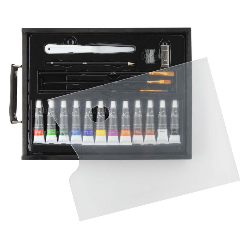 Afbeelding laden in galerijviewer, Creative craft group nassau zwarte houten koffer acryl set - 21dlg.