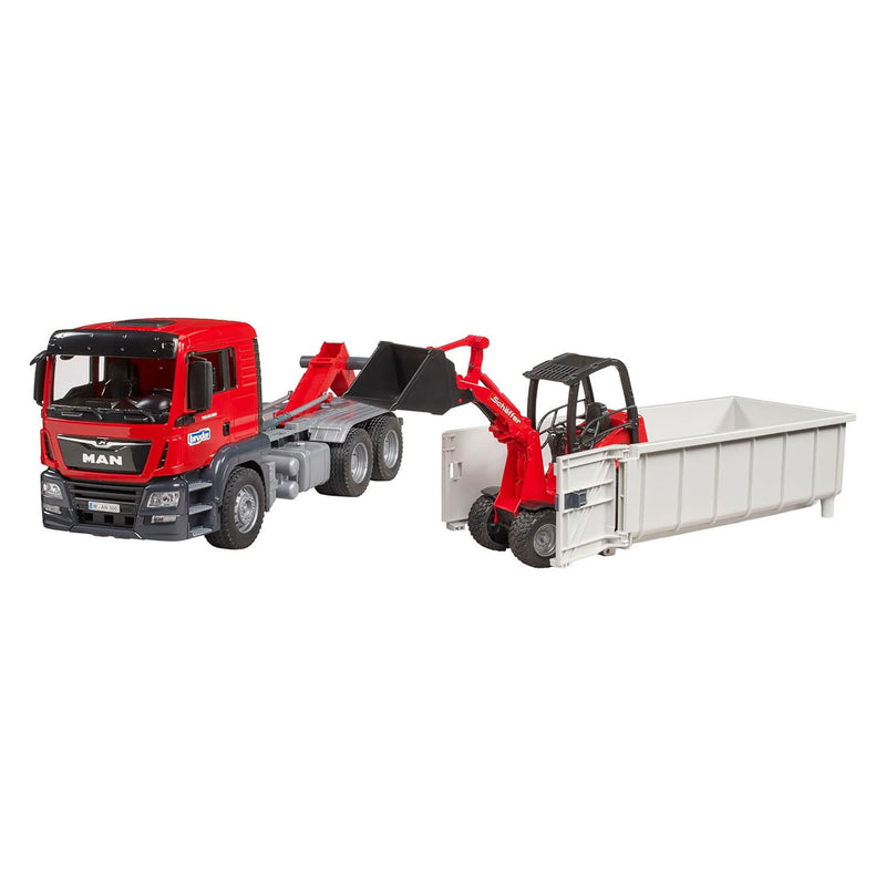 Load image into Gallery viewer, Bruder , miniatuurauto van de man tgs vrachtwagen met container, rood