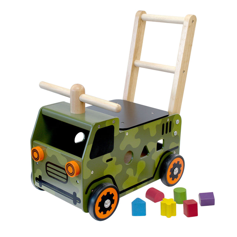 Load image into Gallery viewer, I'm toy loop- en duwwagen legertruck