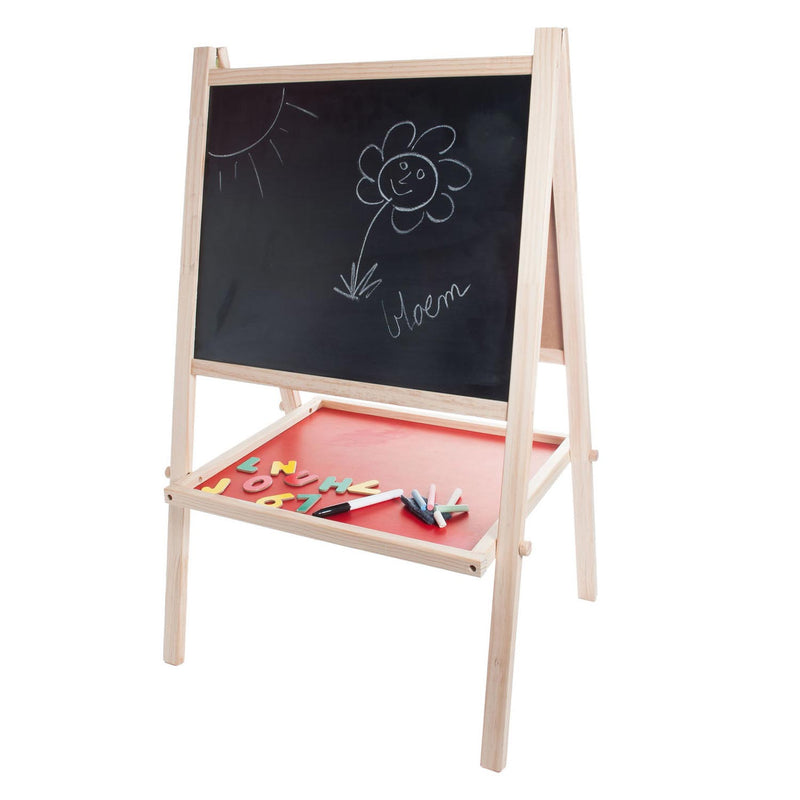 Load image into Gallery viewer, Longfield schoolbord whiteboard van hout – dubbelzijdig kinder schoolbord – educatief speelbord met magneten, krijtjes wisser – tekenbord leerbord – engelhart