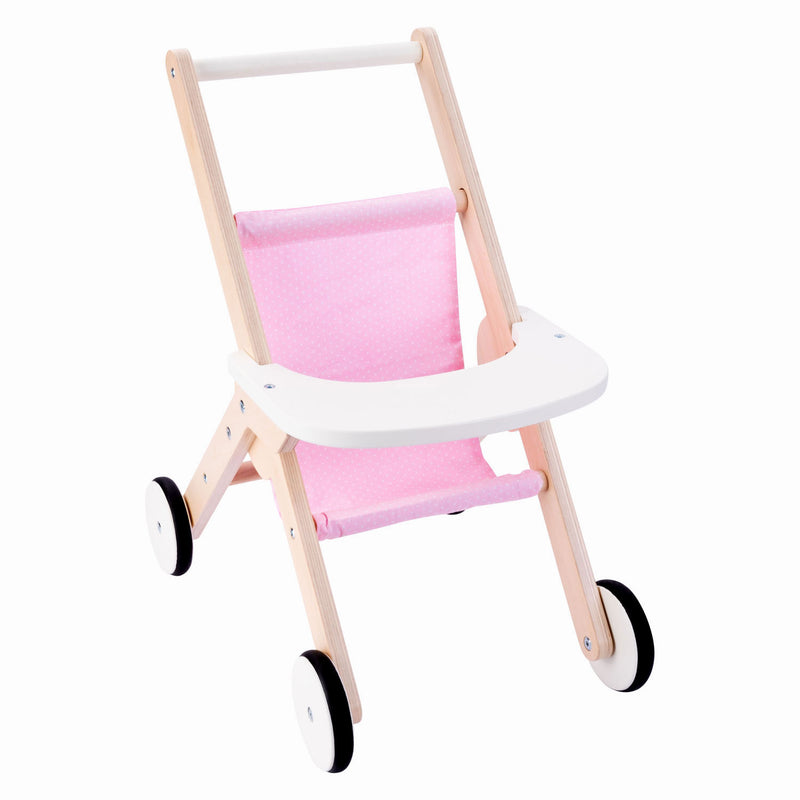 Load image into Gallery viewer, Engelhart poppenwandelwagen – houten poppenwagen – roze – 45 x 33 x 50 cm – poppenwagen voor kinderen – rollenspel speelgoed –