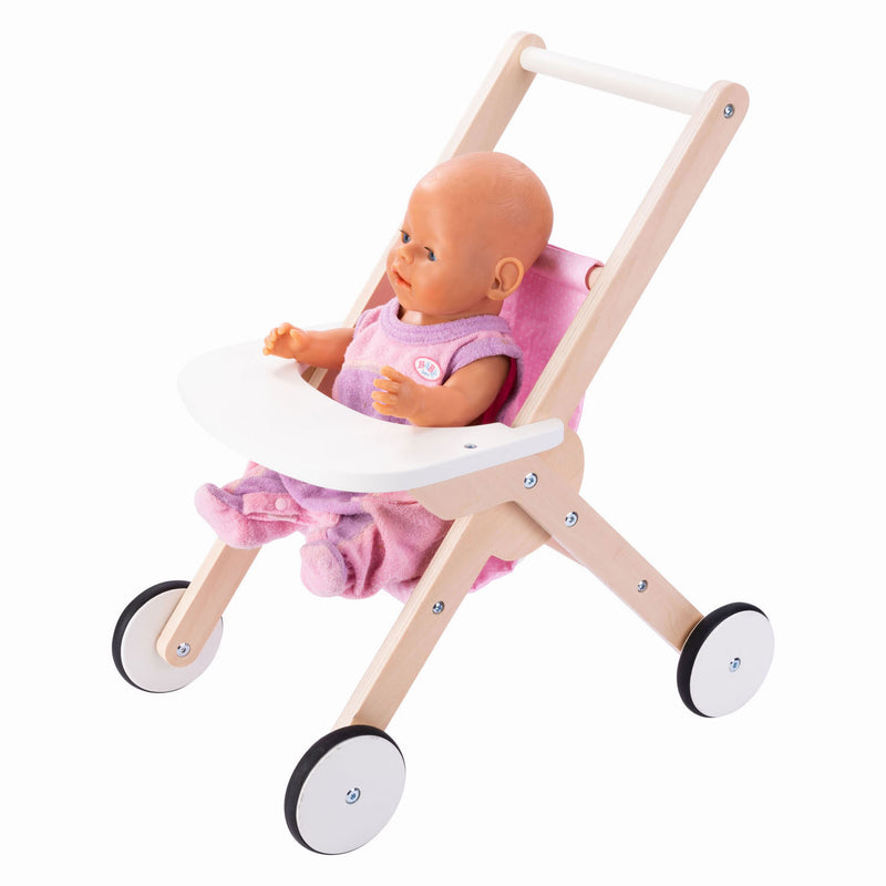 Load image into Gallery viewer, Engelhart poppenwandelwagen – houten poppenwagen – roze – 45 x 33 x 50 cm – poppenwagen voor kinderen – rollenspel speelgoed –