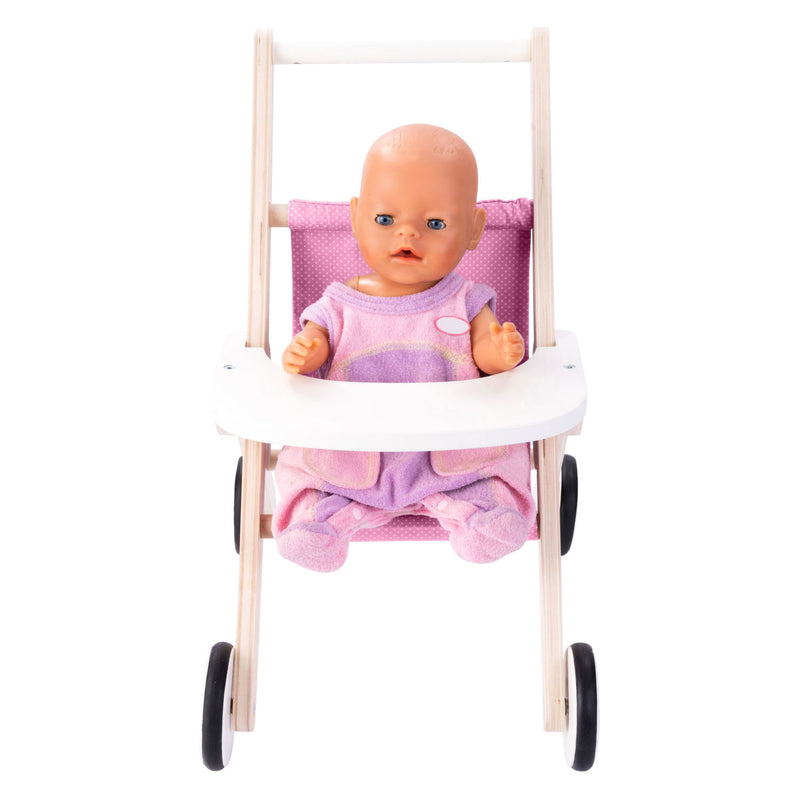 Load image into Gallery viewer, Engelhart poppenwandelwagen – houten poppenwagen – roze – 45 x 33 x 50 cm – poppenwagen voor kinderen – rollenspel speelgoed –