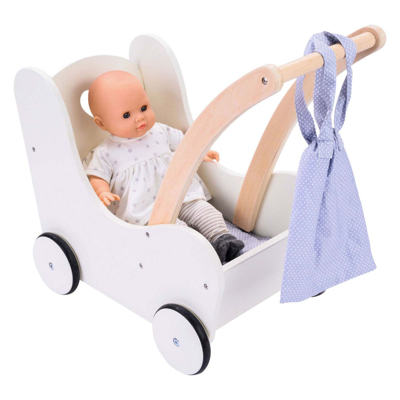 Load image into Gallery viewer, Houten poppenloopwagen grijs wit
