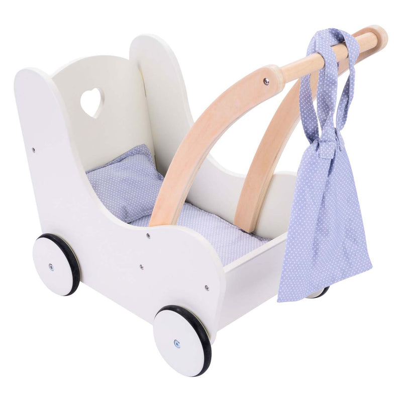 Load image into Gallery viewer, Houten poppenloopwagen grijs wit