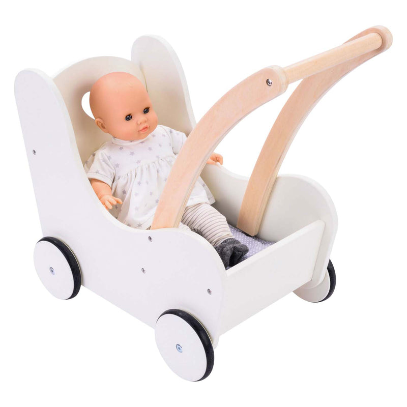 Load image into Gallery viewer, Houten poppenloopwagen grijs wit