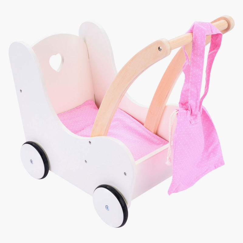 Load image into Gallery viewer, Engelhart houten poppenloopwagen roze wit
