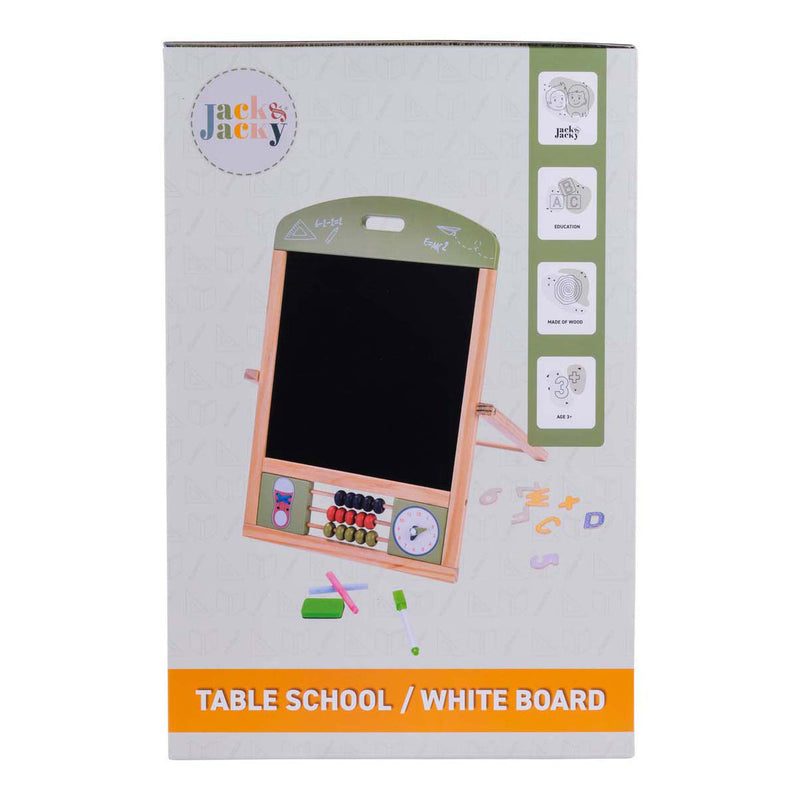 Load image into Gallery viewer, Jack jacky tafel schoolbord whiteboard – multifunctioneel 2-in-1 educatief speelbord – krijt- en magnetisch bord – leerbord met klok telraam – motoriek leren oefenen – inclusief accessoires – engelhart