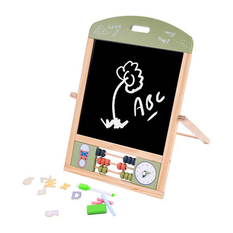 Load image into Gallery viewer, Jack jacky tafel schoolbord whiteboard – multifunctioneel 2-in-1 educatief speelbord – krijt- en magnetisch bord – leerbord met klok telraam – motoriek leren oefenen – inclusief accessoires – engelhart