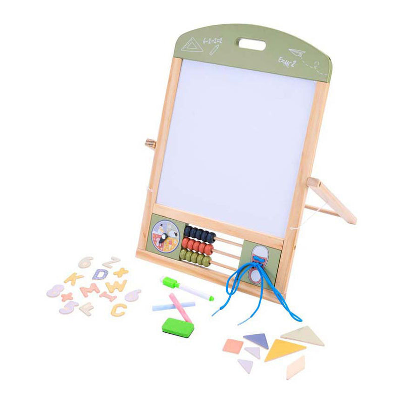 Load image into Gallery viewer, Jack jacky tafel schoolbord whiteboard – multifunctioneel 2-in-1 educatief speelbord – krijt- en magnetisch bord – leerbord met klok telraam – motoriek leren oefenen – inclusief accessoires – engelhart