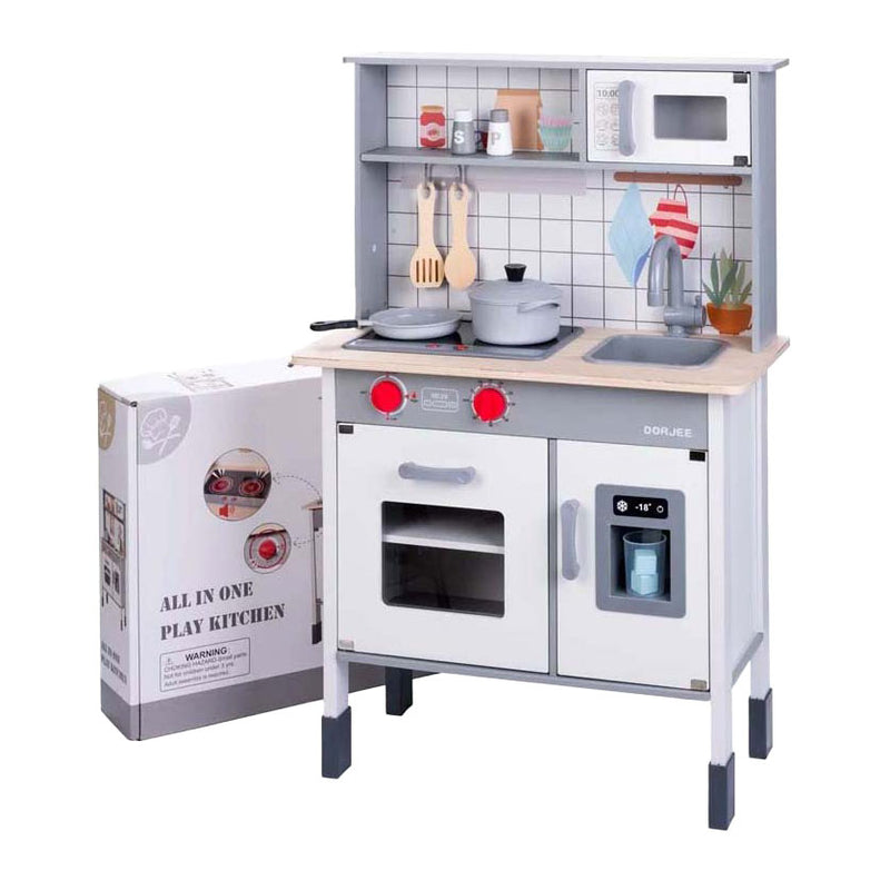 Load image into Gallery viewer, Dorjee houten speelkeuken – complete kinderkeuken met accessoires – oven, magnetron koelkast – inclusief pannen, spatels ijsmachine – kinderspel fantasiespel –