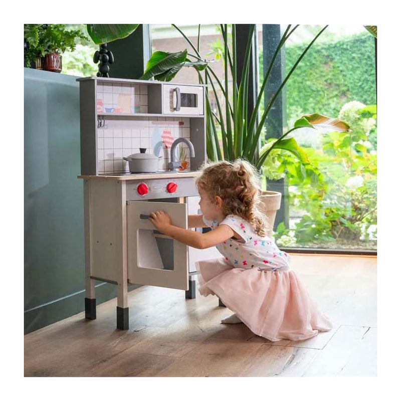 Load image into Gallery viewer, Dorjee houten speelkeuken – complete kinderkeuken met accessoires – oven, magnetron koelkast – inclusief pannen, spatels ijsmachine – kinderspel fantasiespel –